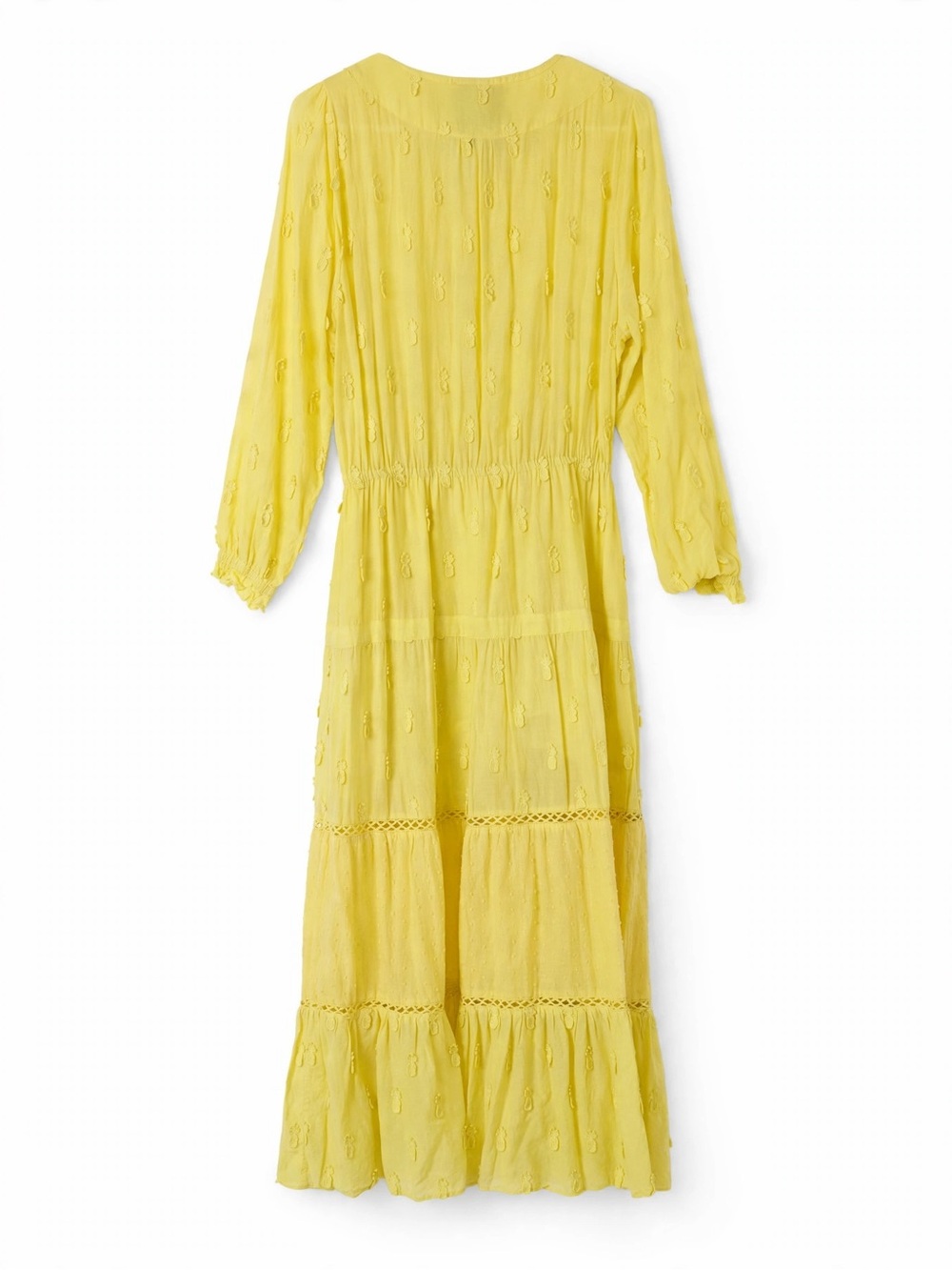 FARM Rio Lemon Yellow Tiered Maxi Dress with Tassel Tie - Picture 2 of 5